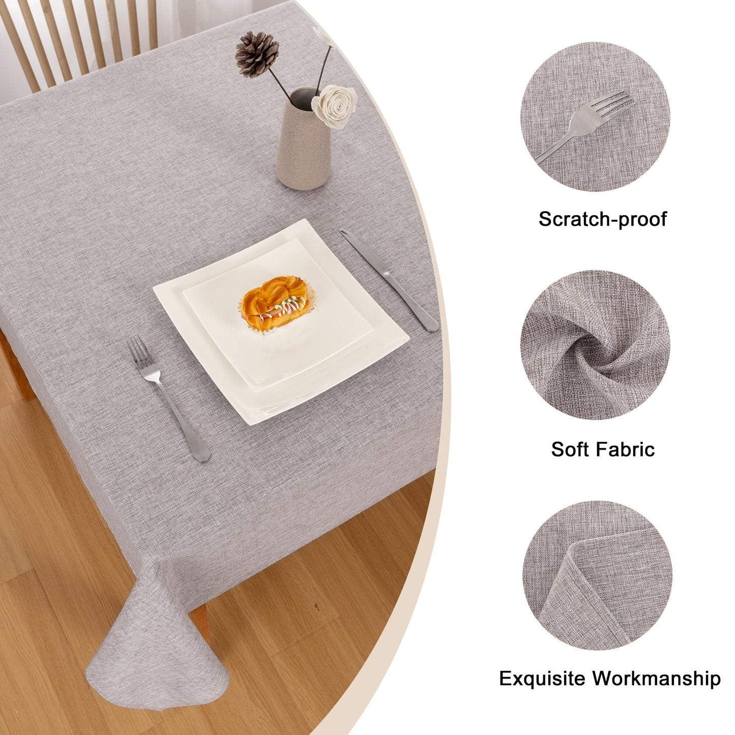 Hiasan Faux Linen Rectangle Tablecloth - Wrinkle and Stain Resistant Washable Table Cloth for Kitchen Dining Room Holiday Table Cover for Party Dinner, Stone, 52 x 70 Inch