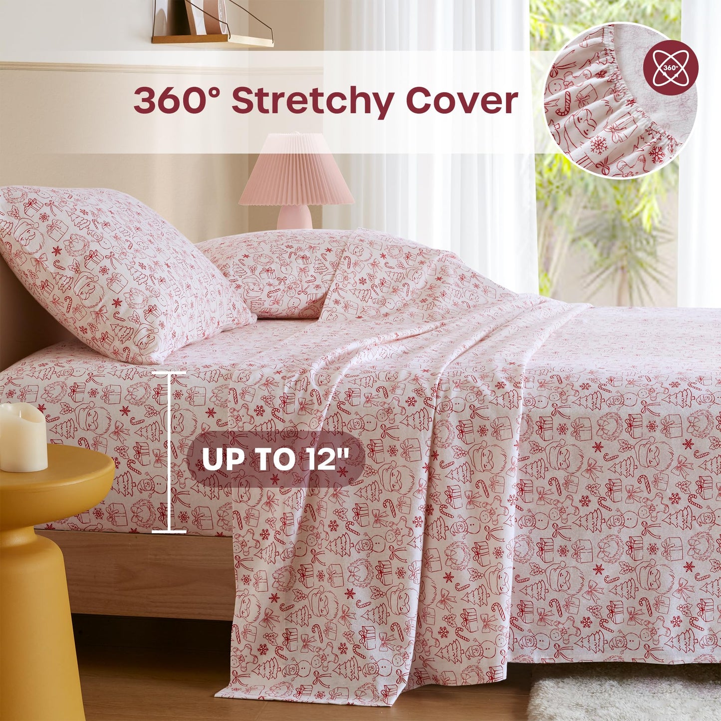Intelligent Design Flannel Sheets Full, Cozy Soft 100% Cotton Flannel Bedding, Printed Warm Full Sheets Set, Ultra Soft Cold Weather Bed Sheet Set, Holiday Doodles, 4 Piece