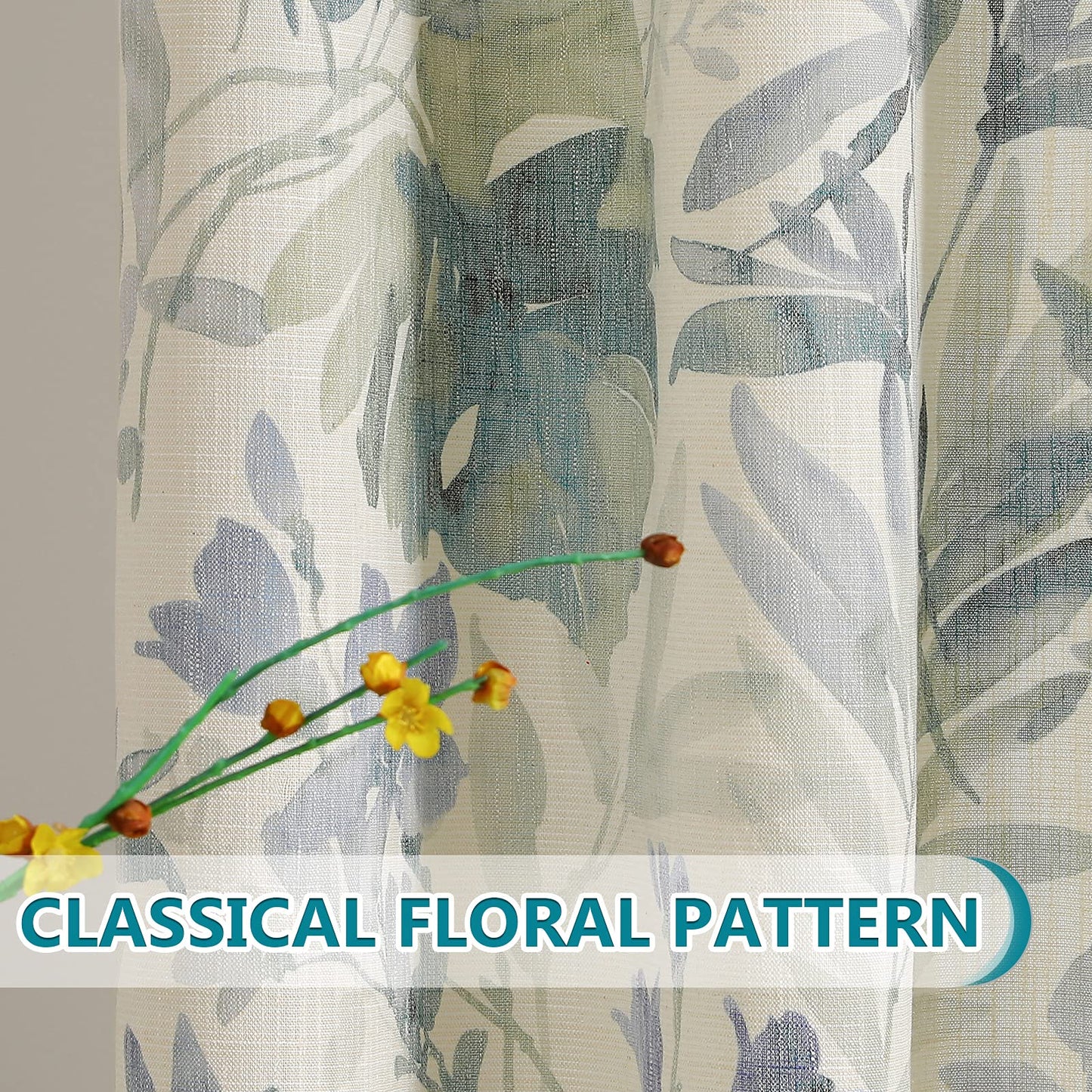 MYSKY HOME Sage Green Curtains 84 Inch Length Light Filtering Privacy Protect Drapes for Living Room Bedroom Flower Printing Window Treatment Grommet 2 Panels,Sage and Natural