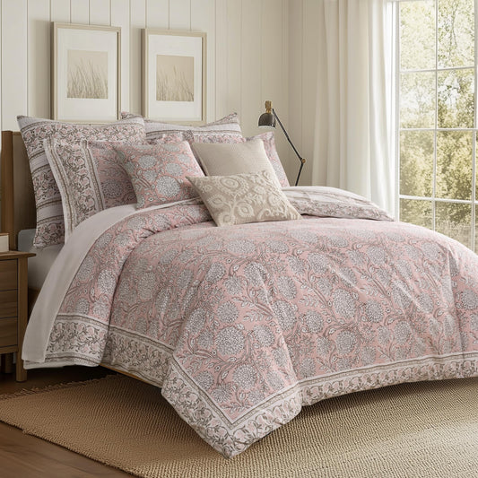 Levtex Home Adare Blush Reversible Full/Queen Comforter Set (90x94in) with 2 Pillow Shams (26x20in) - Floral Bedding - Blush and White - 100% Cotton Full/Queen Size Comforter Set - Soft, Pre-Washed