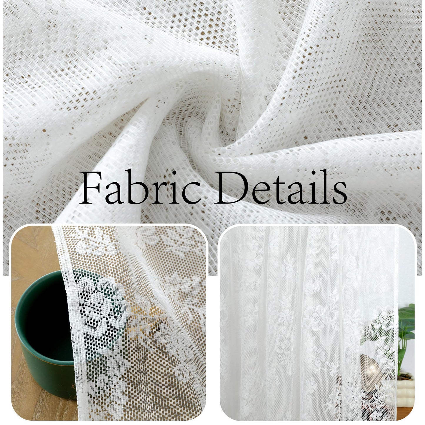 Bentrilisa Lace French Door Curtains 72 Inches Long Floral Voile Curtains Semi Sheer White Window Patio Glass Front Door Panel Curtain with Tieback, Single Panel