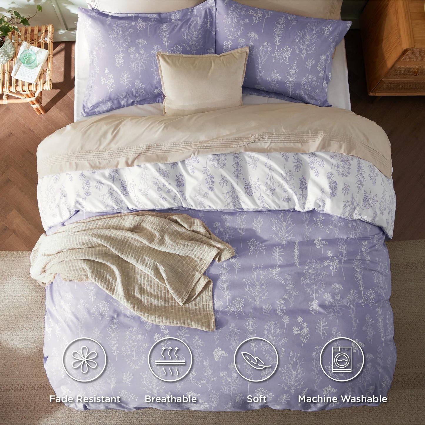 Bedsure Duvet Cover King Size - Reversible Lilac Purple King Duvet Cover Set with Zipper Closure, 3 Pieces Floral Patterned Bedding Set with 8 Corner Ties and 2 Pillow Shams
