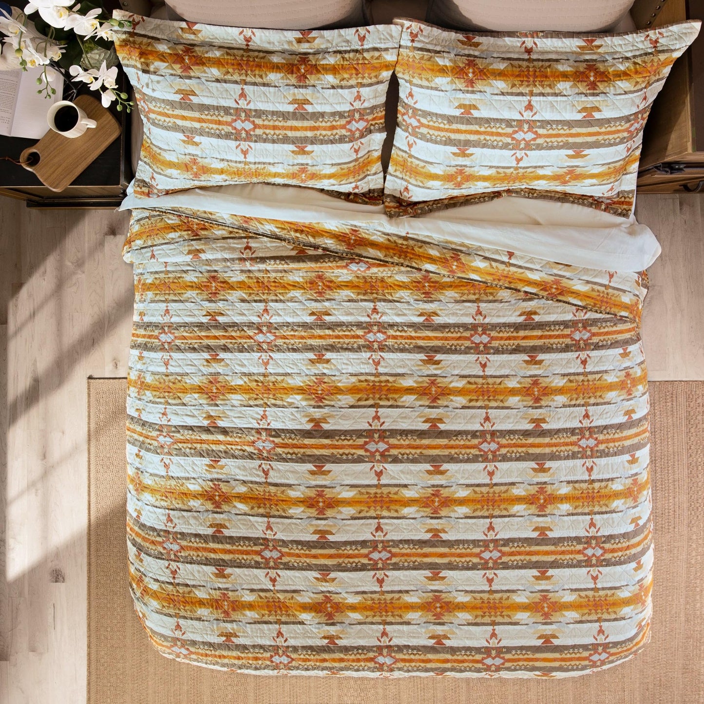Carstens Western Aztec Country Bedding Set, Southwestern 3-Piece Microfiber Quilt Set, Wrangler Western Amarillo Sunset, King