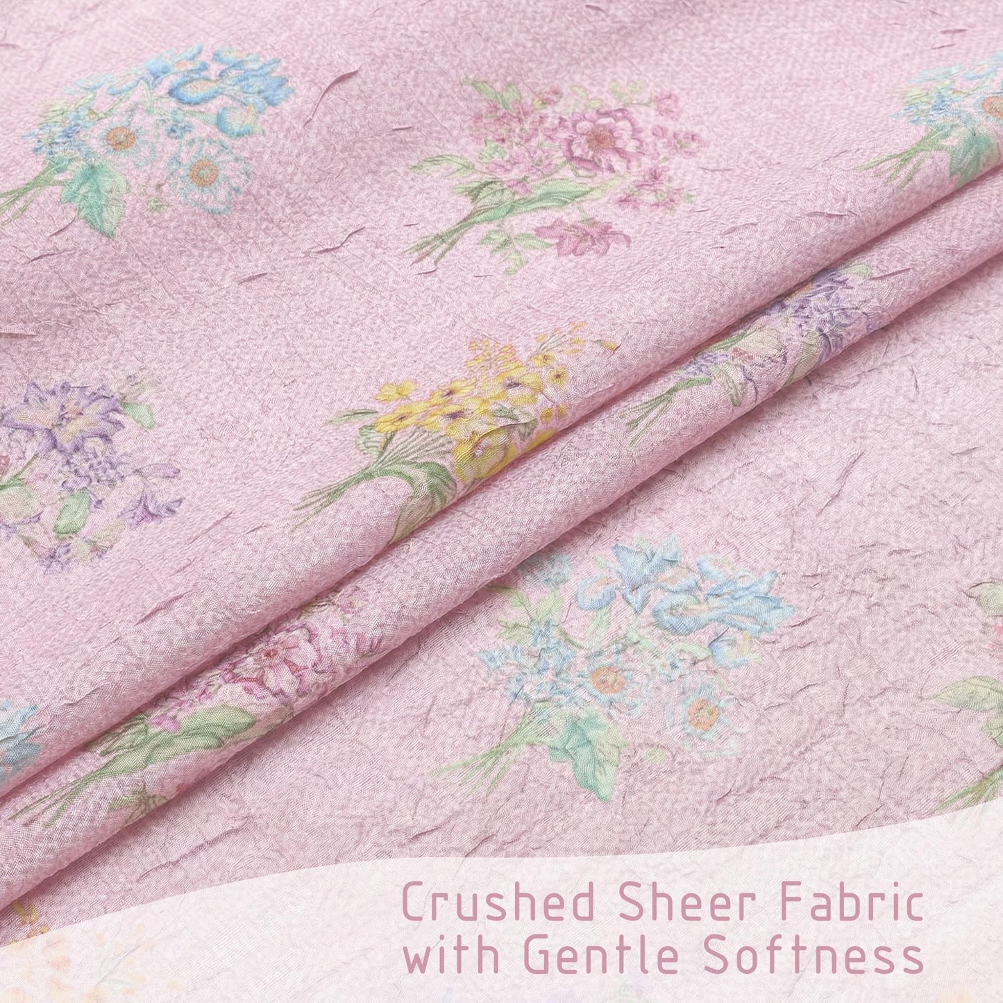 Ebesto Crushed Floral Sheer Curtains 63 Inch Length - Light Filtering Printed Sheer Flower Patterned Curtains for Bedroom, Spring Romantic Rod Pocket Window Drapes, 2 Panels, 42Wx63L, Blush Pink
