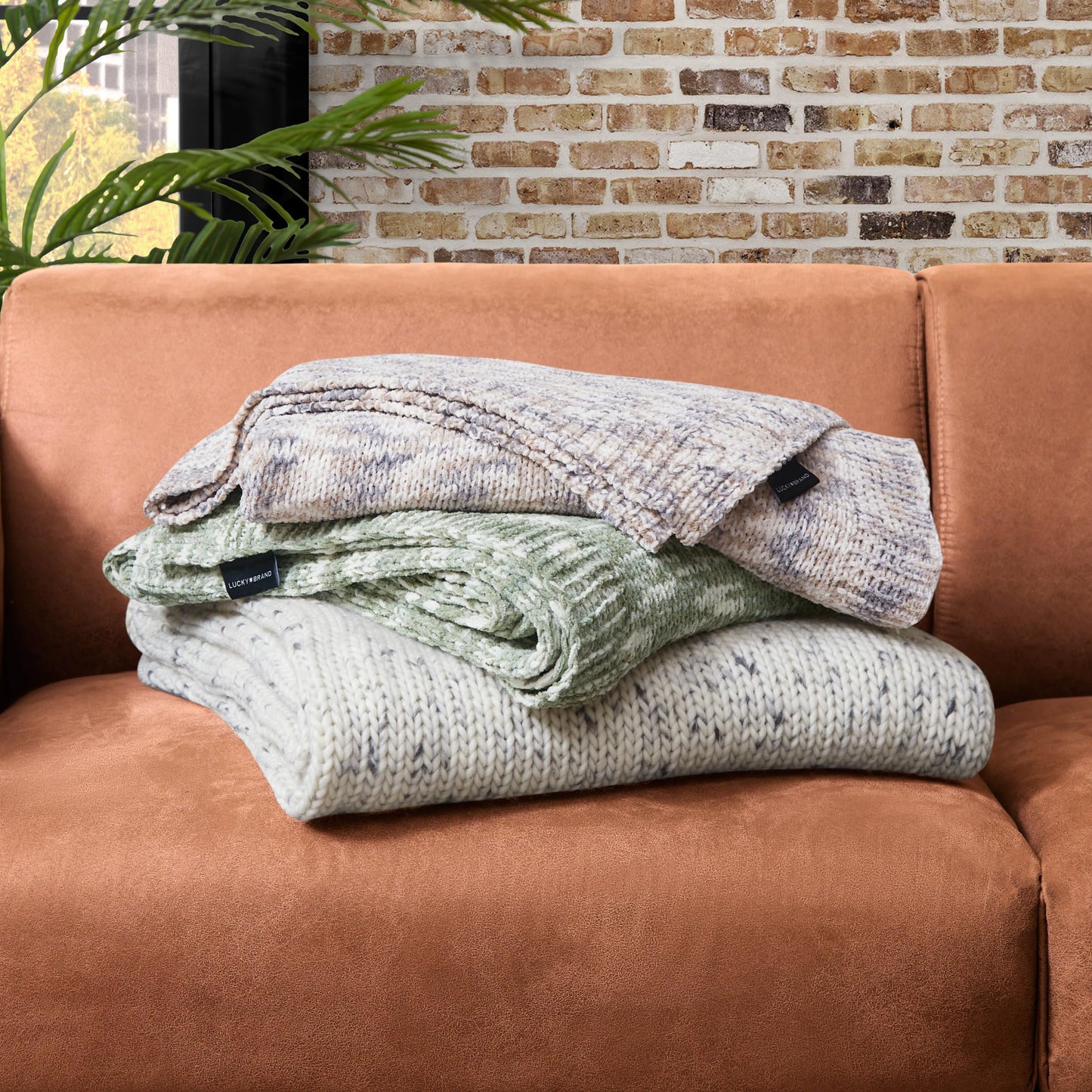 Lucky Brand Logan Taupe/Sage Chenille Knit 50"X70" Throw Blanket - Luxurious Soft Blanket for Ultimate Comfort and Cozy Warmth