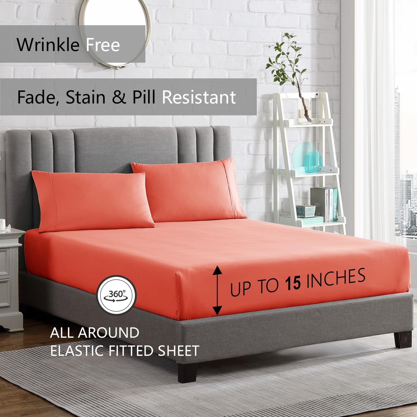 American Home Collection Full Size Sheet Set - Ultra-Soft Microfiber 15-Inch Deep Pocket - Wrinkle Free and Fade Resistant (Peach)
