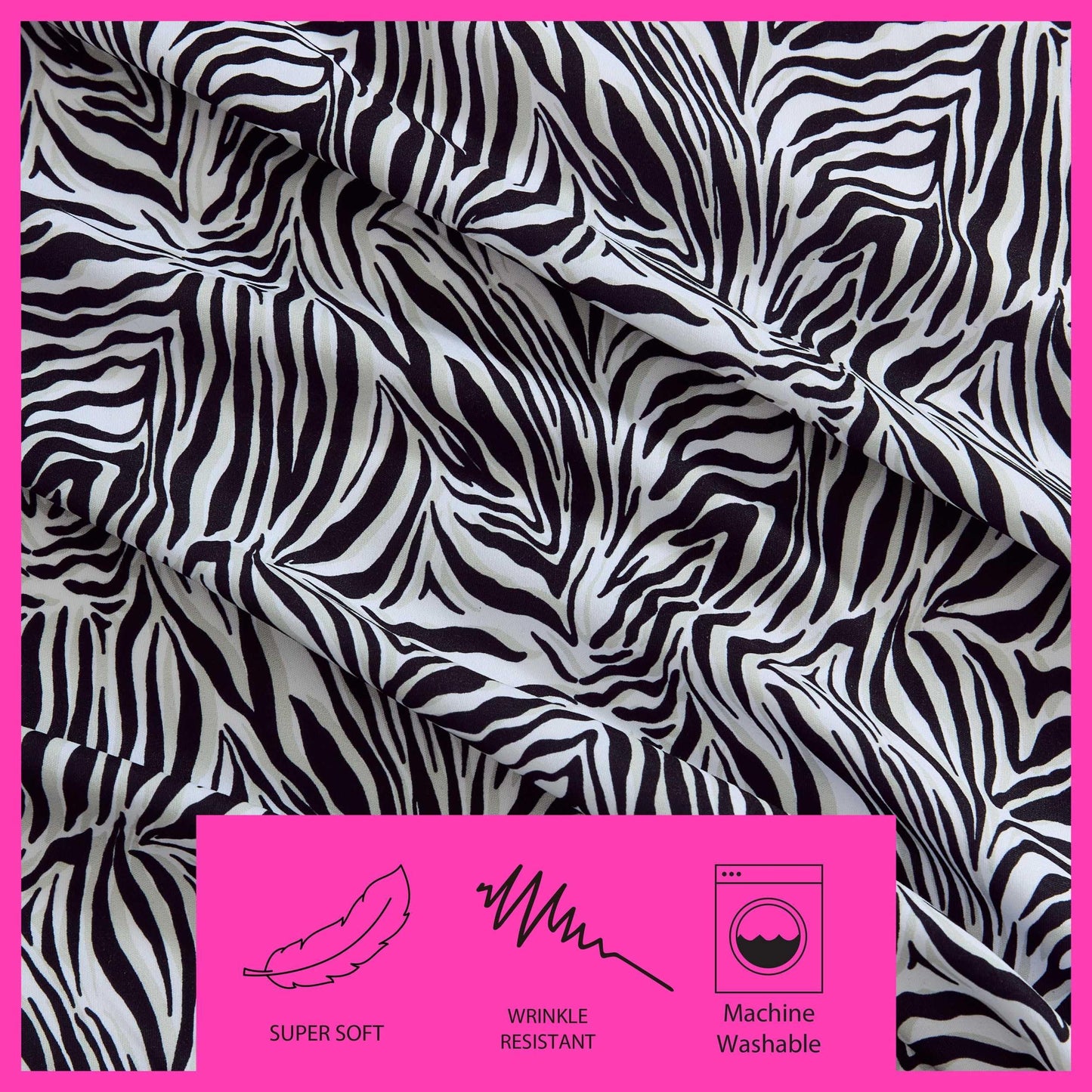 Betsey Johnson - Queen Size Sheet Set, Nerdy Teddies Print Microfiber Bedding with Deep Pocket Fitted Sheet, Bed Sheets with Matching Pillowcases, Wild Zebra Black