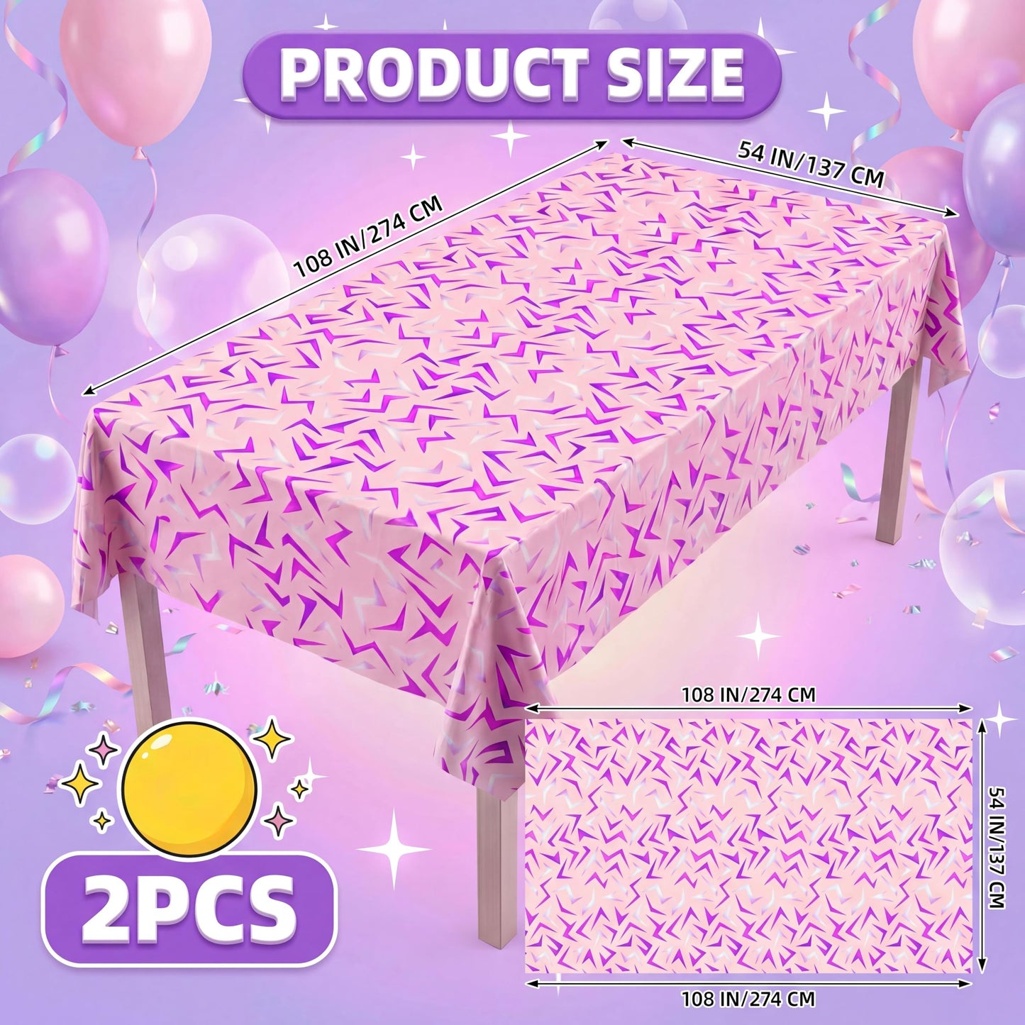Gilprop 2 Pcs Kpop Pink Lightning Crack Birthday Party Tablecloth Decorations Purple Energy Pattern 108 x 54 Inch Plastic Tablecover Korean Idol Movie Decor for Kid Birthday Graduation Baby Shower