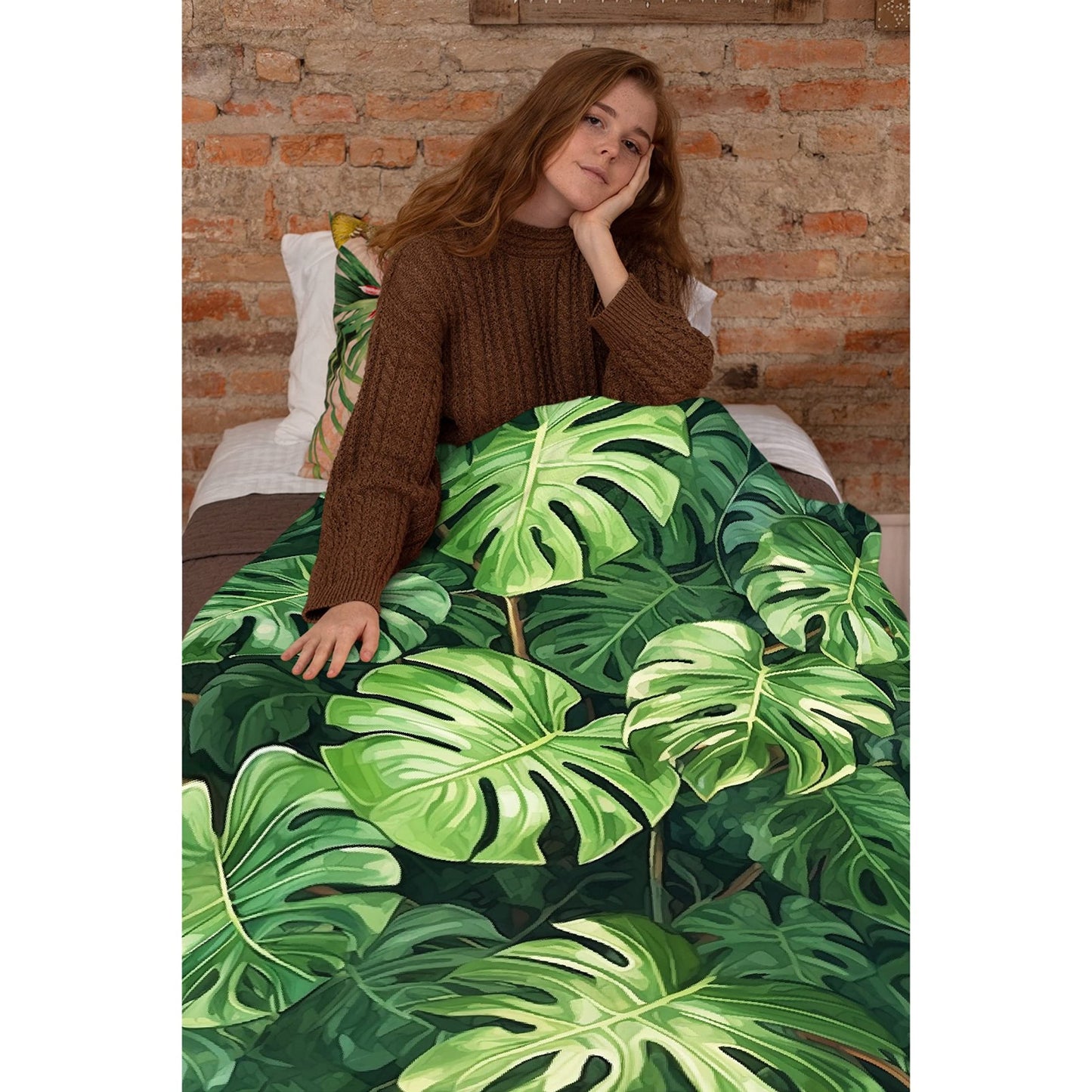 Tropical Plant Palm Leaves Blanket Soft Cozy Throw Lightweight Microplush Blankets for Couch Bed Sofa All Season Warm-50 in x 40 in Small for Kids