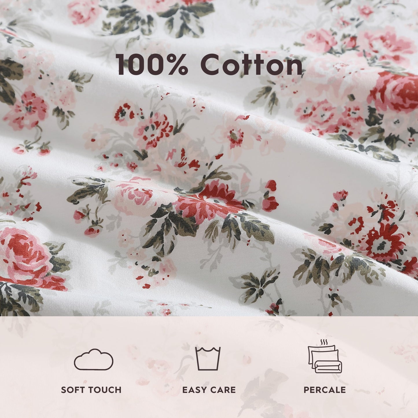 Laura Ashley – Twin Size Sheet Set, Crisp & Lightweight Cotton Percale Bedding with Fitted Sheet and Pillowcase, Floral Room Decor, Deep Pocket, College Dorm Room Essentials (Ashfield Pink)