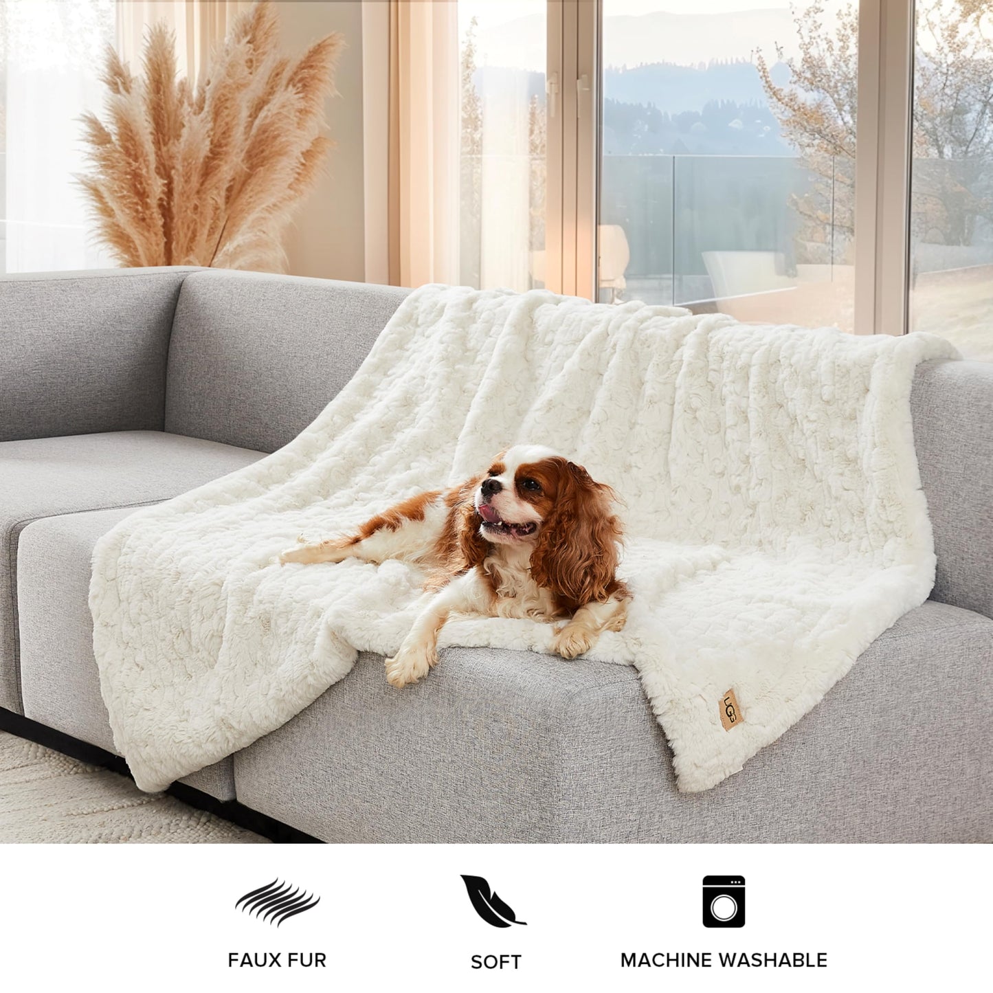 UGG Amanda Faux Fur Throw Blanket, Plush Fluffy Throw Blankets for Couch or Bed Sofa, Soft and Fuzzy Oversized Fur All Seasons Comfort, College Dorm Essentials for Guys, 50x70-inch, Snow (White)