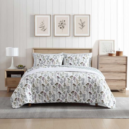 Eddie Bauer - Full/Queen Quilt Set, Reversible Cotton Bedding with Matching Shams, Classic Floral Home Decor with Plaid Reverse (Flower Field Green, Full/Queen)
