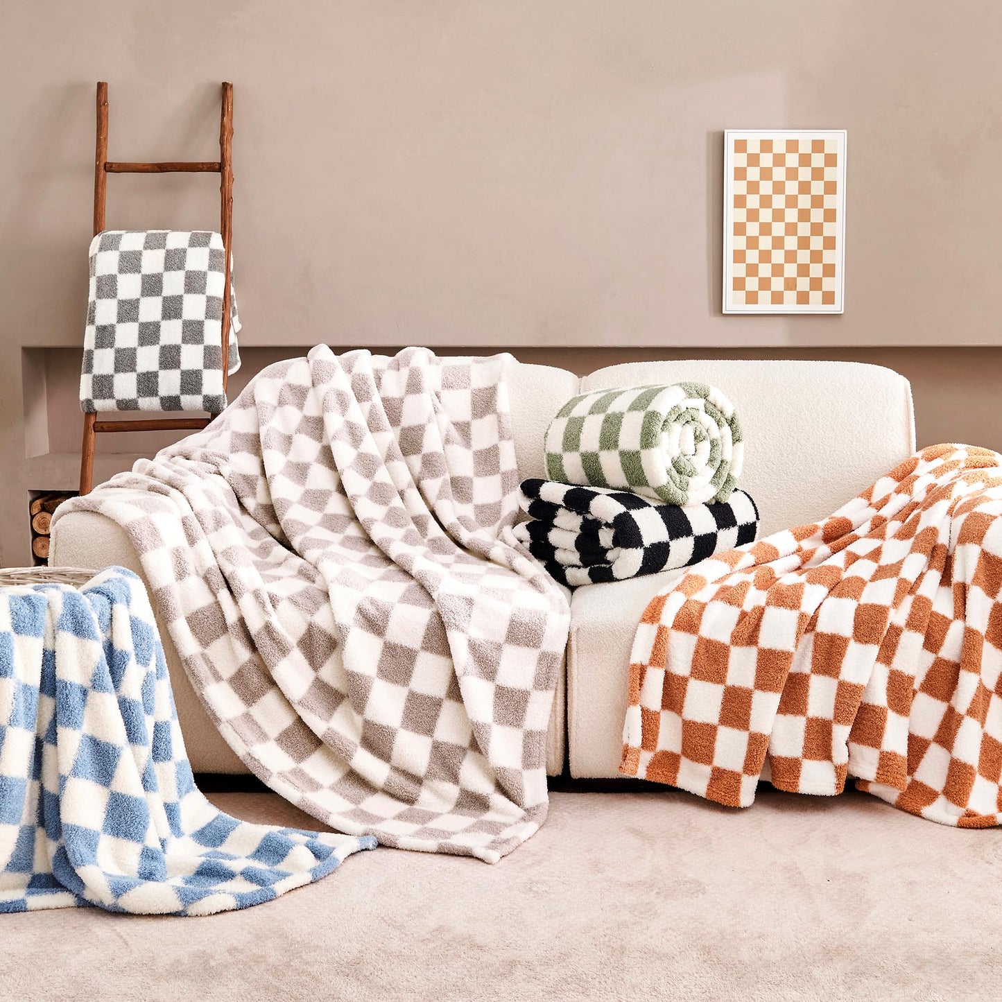 SUPRYNEX Sage Green Checkered Throw Blanket, Soft Plush Microfiber Fleece Blanket for Couch Sofa Travel, Cozy Decorative Home Blanket, All Season, 50x70 Inches