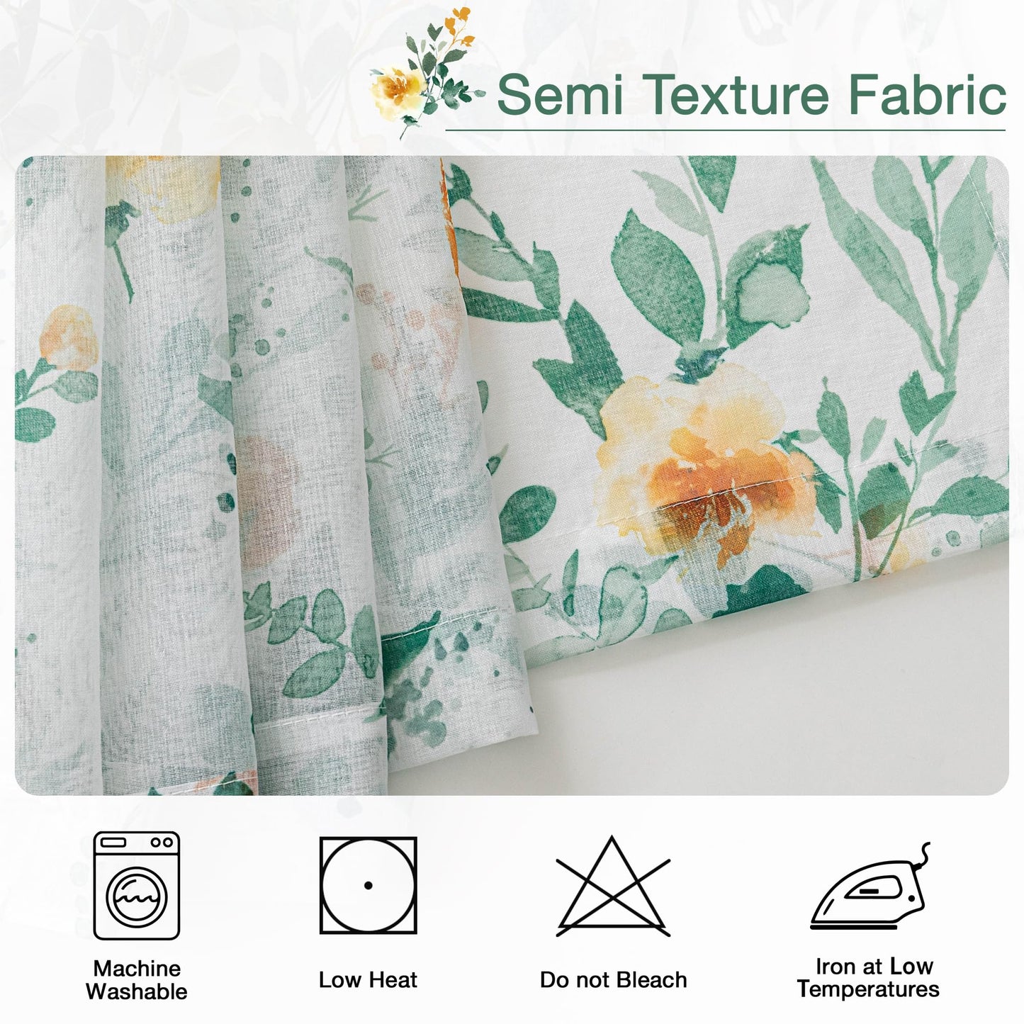 MYSKY HOME Green Sheer Curtains 36 Inches Long 2 Panels Set Country Rustic Floral Design Spring Short Curtains for Windows Rod Pocket Drapes, Each Panel 52" Wide