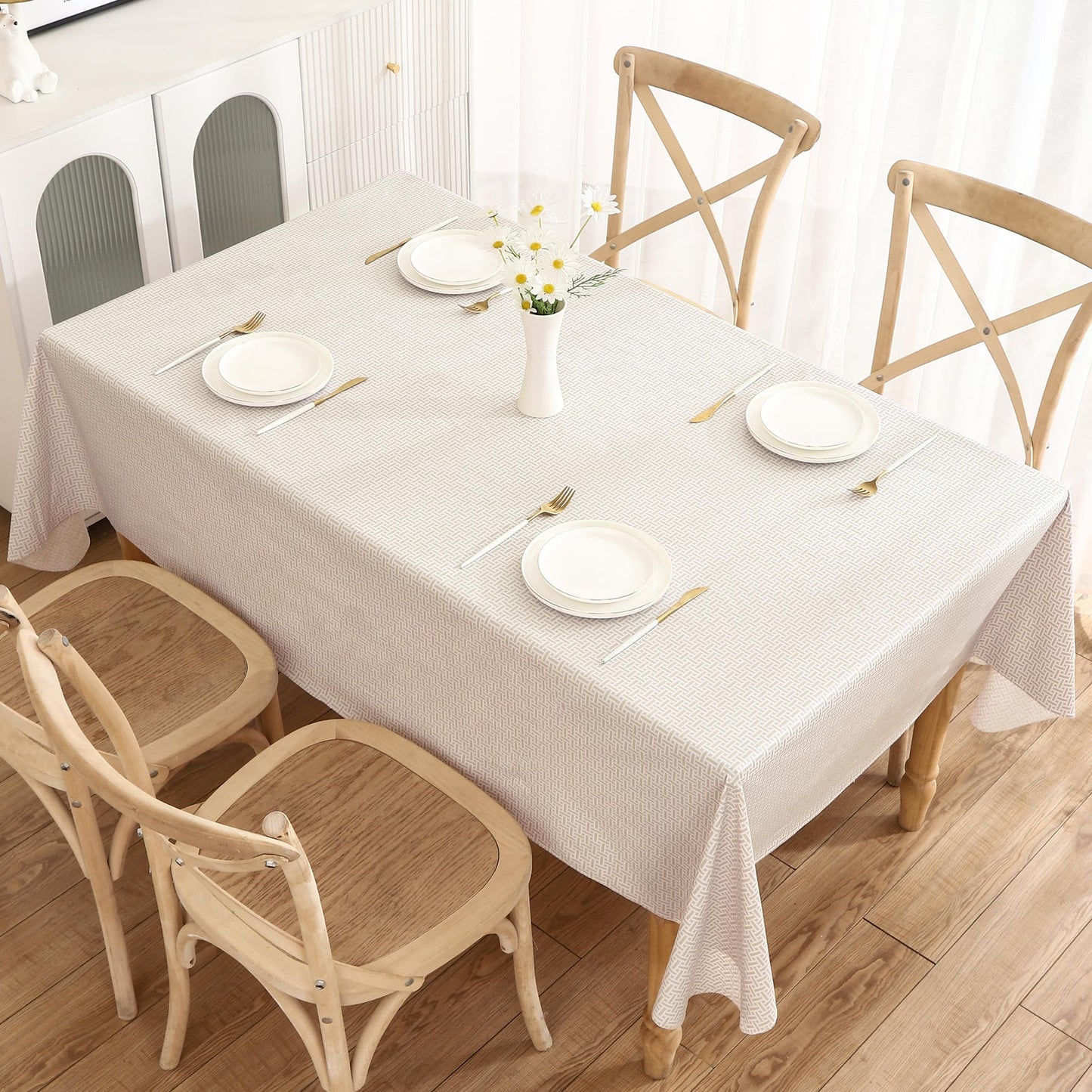 Walrus Heavy Duty Vinyl Tablecloth with Flannel Backing Waterproof Oil-Proof Plastic Table Cloth Stain-Resistant Wipeable Rectangle or Square Table Cover for Indoor and Outdoor (Weaving, 54X54 Inch)