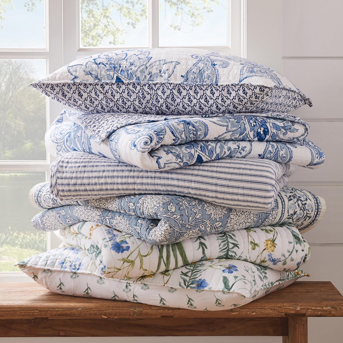 Levtex Home - Bennett Quilt Set - King/Cal King Quilt with Two King Pillow Shams - Floral Paisley - Blue and White - 106x92in and Pillow Sham Size 36x20in - Reversible - Cotton