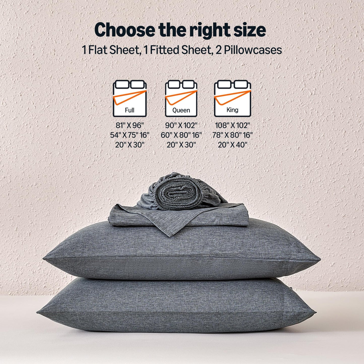 Amazon Basics Sheet Set Cationic 4-Piece Bedding Set, Wrinkle Free and Easy Fit, Easy Care Bedding with 1 Deep Pocket Fitted Sheet, 1 Flat Sheet, and 1 Pillowcases, King, Dark Gray