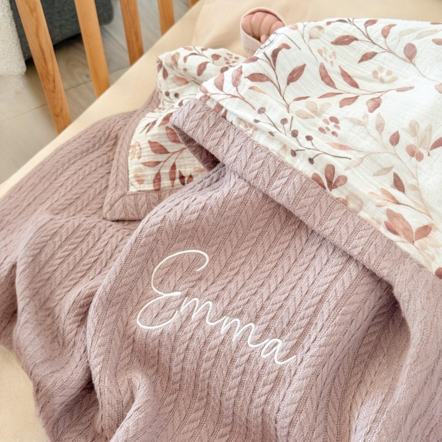 Mouliss Personalized Baby Blanket with Name – Handmade 100% Organic Cotton Newborn Gift | Custom Knit Blanket for Boys, Girls, Kids & Baby Showers