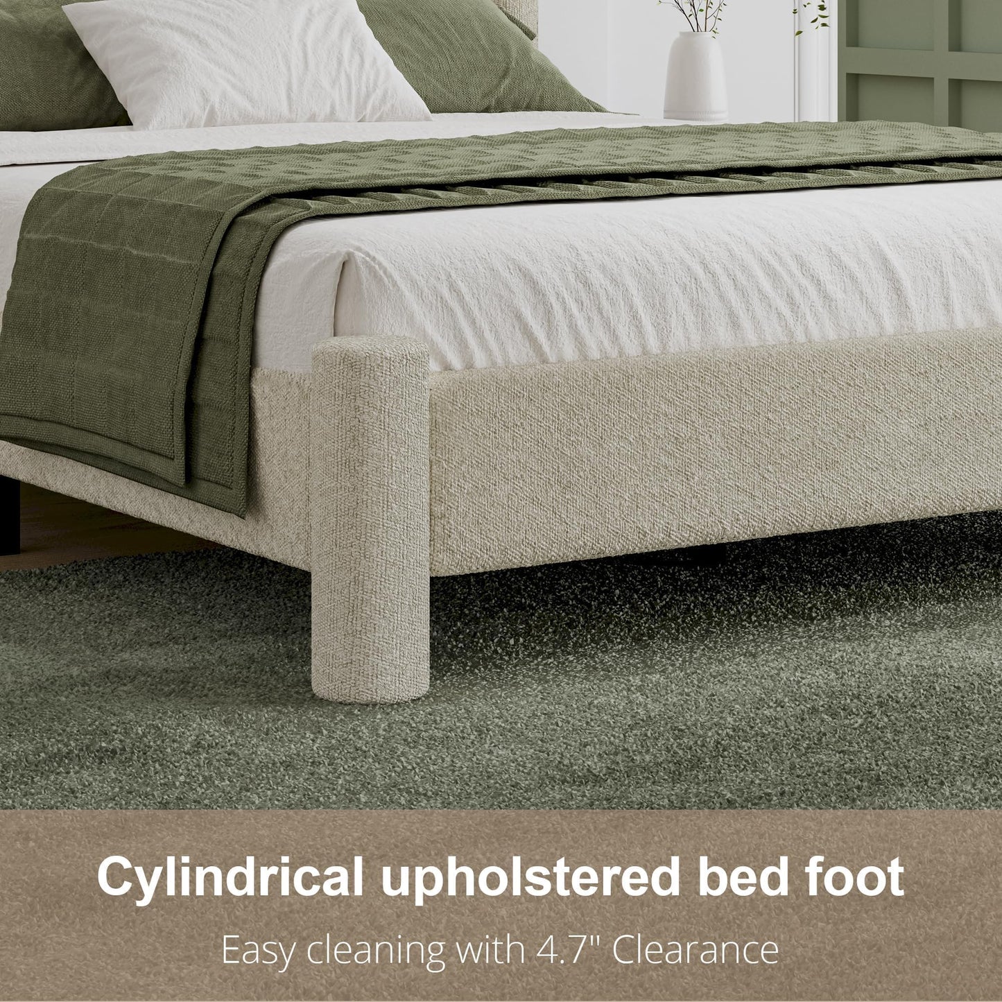 REVOMINCA Twin Size Bed Frame, Boucle Upholstered Platform Bed with Headboard and Footboard, Soft Rounded Corners, No Box Spring Required, Easy Assembly, Cream