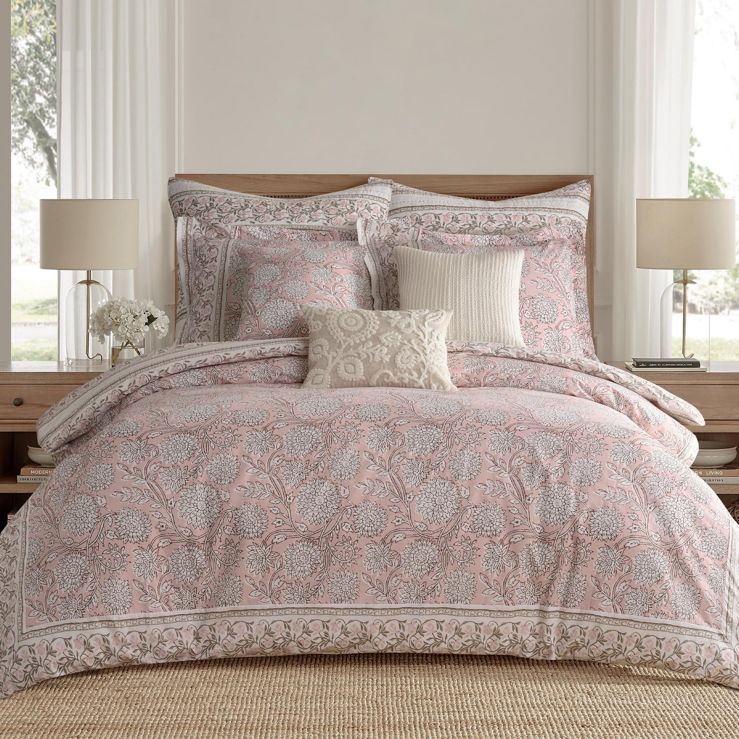 Levtex Home Adare Blush Reversible Full/Queen Comforter Set (90x94in) with 2 Pillow Shams (26x20in) - Floral Bedding - Blush and White - 100% Cotton Full/Queen Size Comforter Set - Soft, Pre-Washed