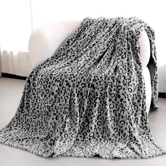 Black Throw Blanket for Couch - Soft Fleece Leopard Blanket Cozy Warm Black Fuzzy Blankets for Men Women Bed