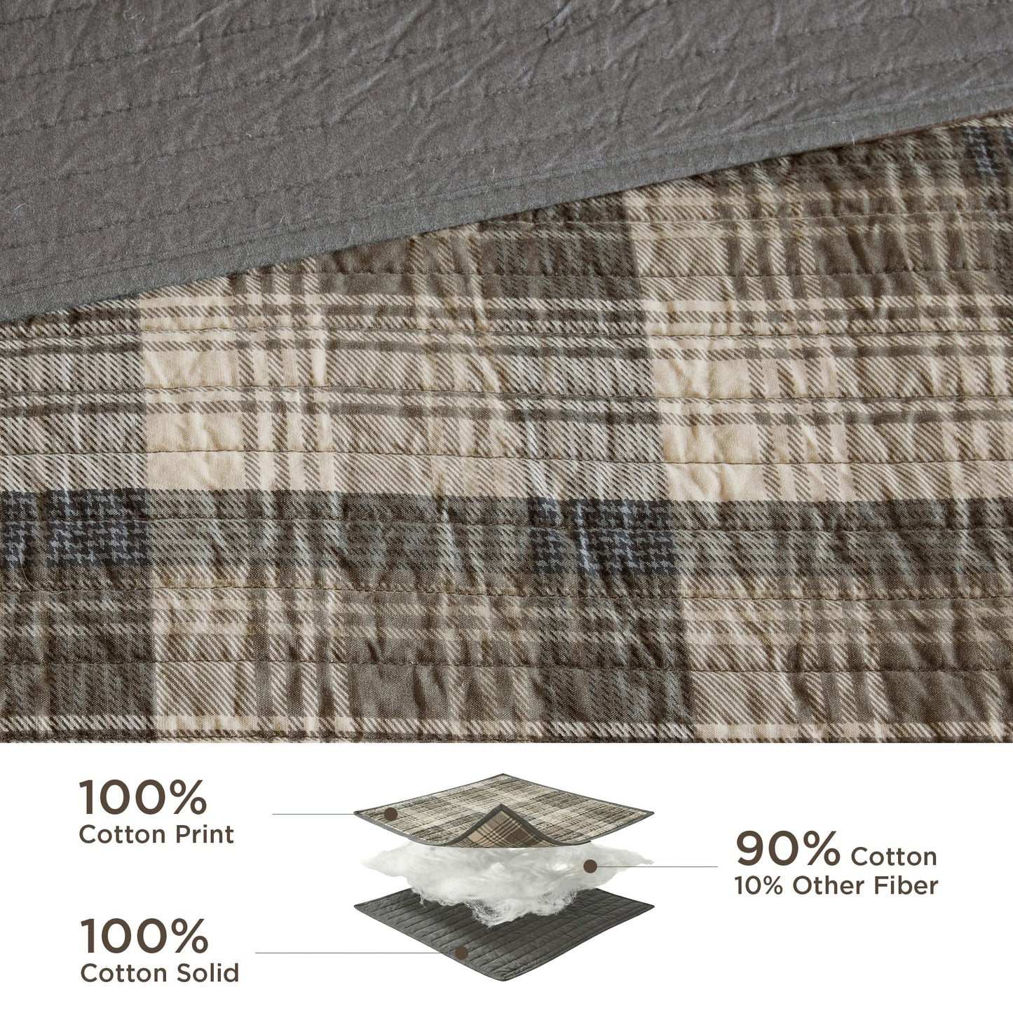 Woolrich Reversible Quilt Cabin Lifestyle Design - All Season, Breathable Coverlet Bedspread Bedding Set, Matching Shams, Oversized King/Cal King, Tasha Plaid Tan/Brown 3 Piece