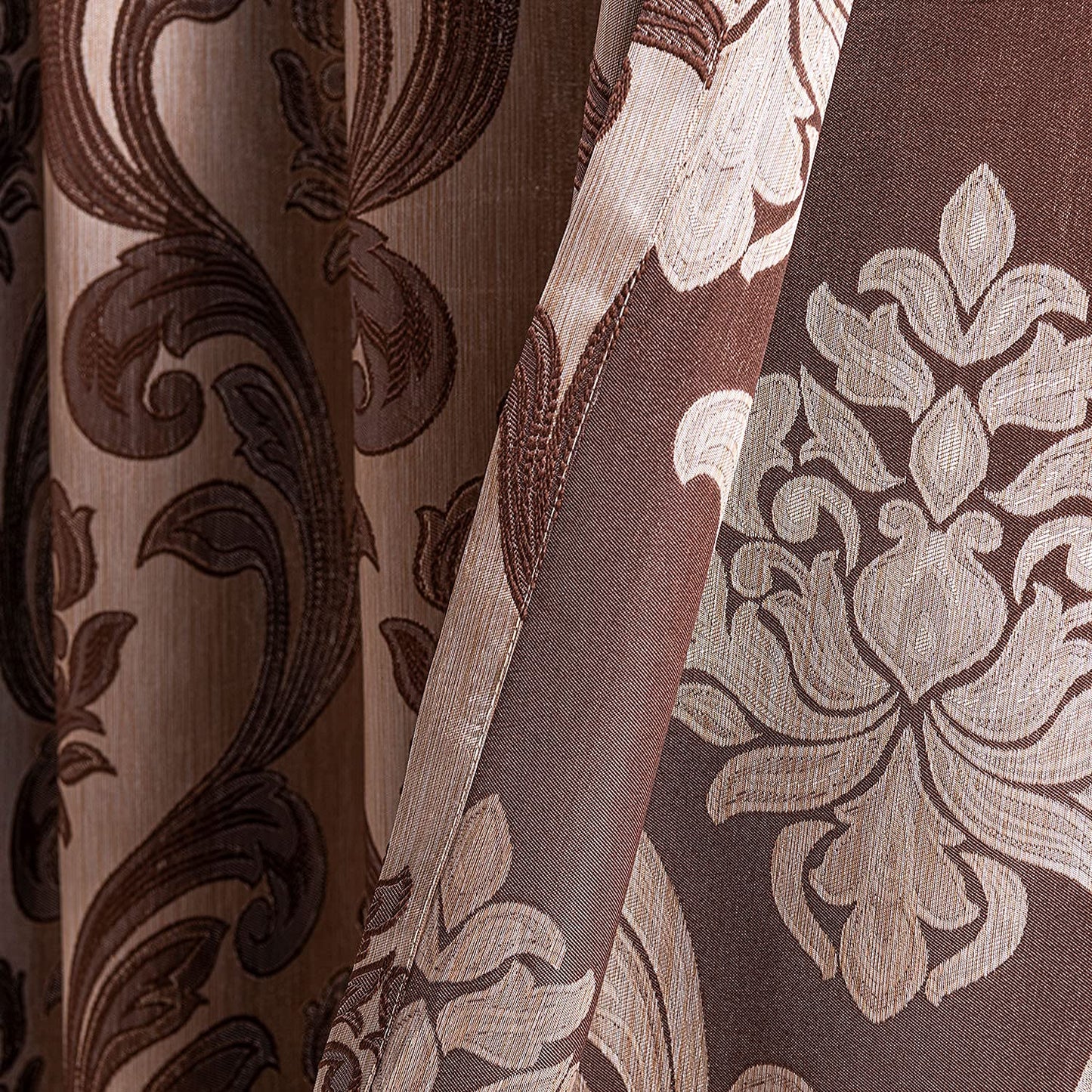 NAPEARL Brown Curtains for Living Room, Jacquard Curtain Drapes for Windows 84 Inch Length, Grommet Damask Curtains for Bedroom (2 Panels, Each 52 x 84 Inches)