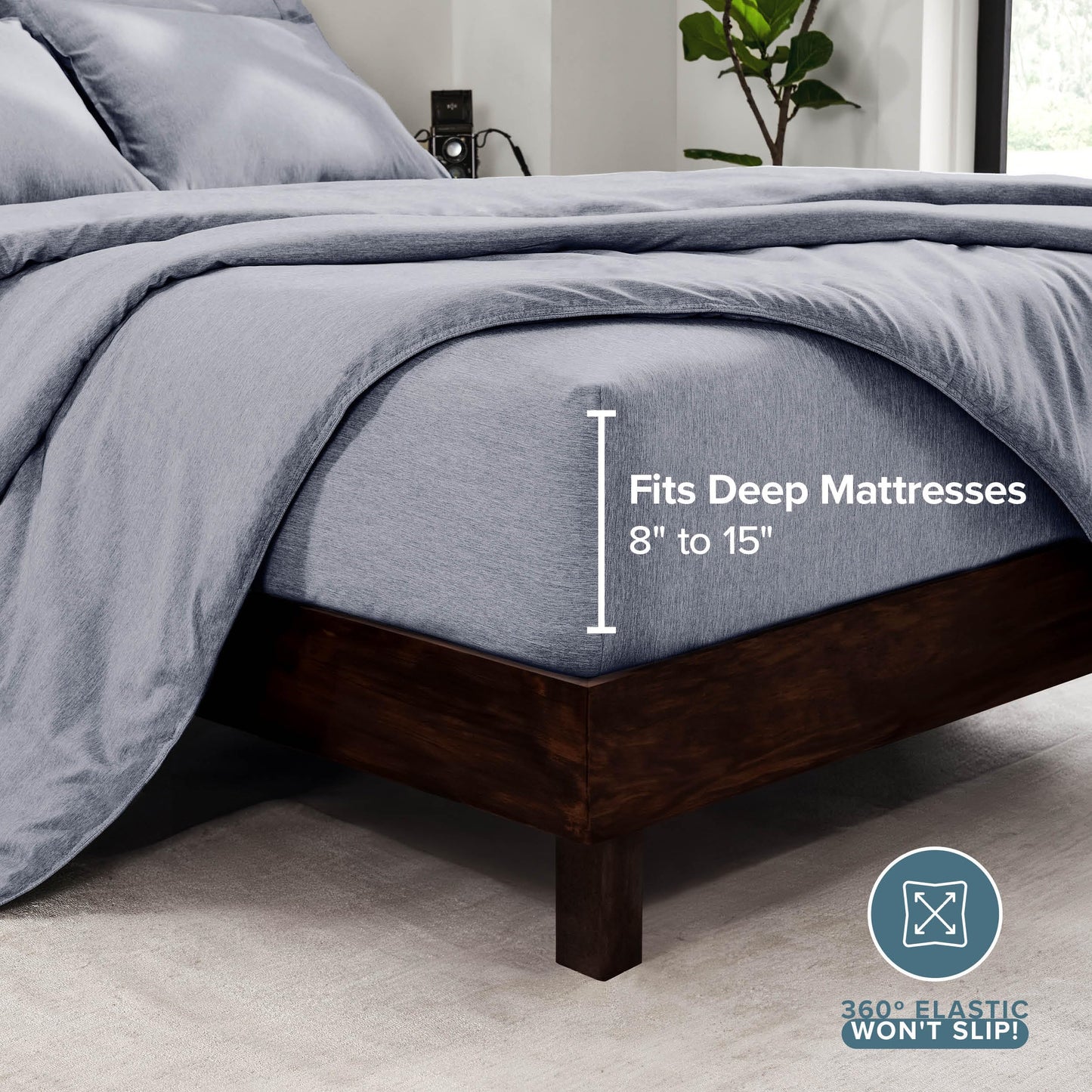 Bare Home Bed-in-A-Bag 7 Piece Comforter & Sheet Set - Queen - Goose Down Alternative - Ultra-Soft 1800 Premium Bedding Set - Cationic (Queen, Heathered Midnight Blue)