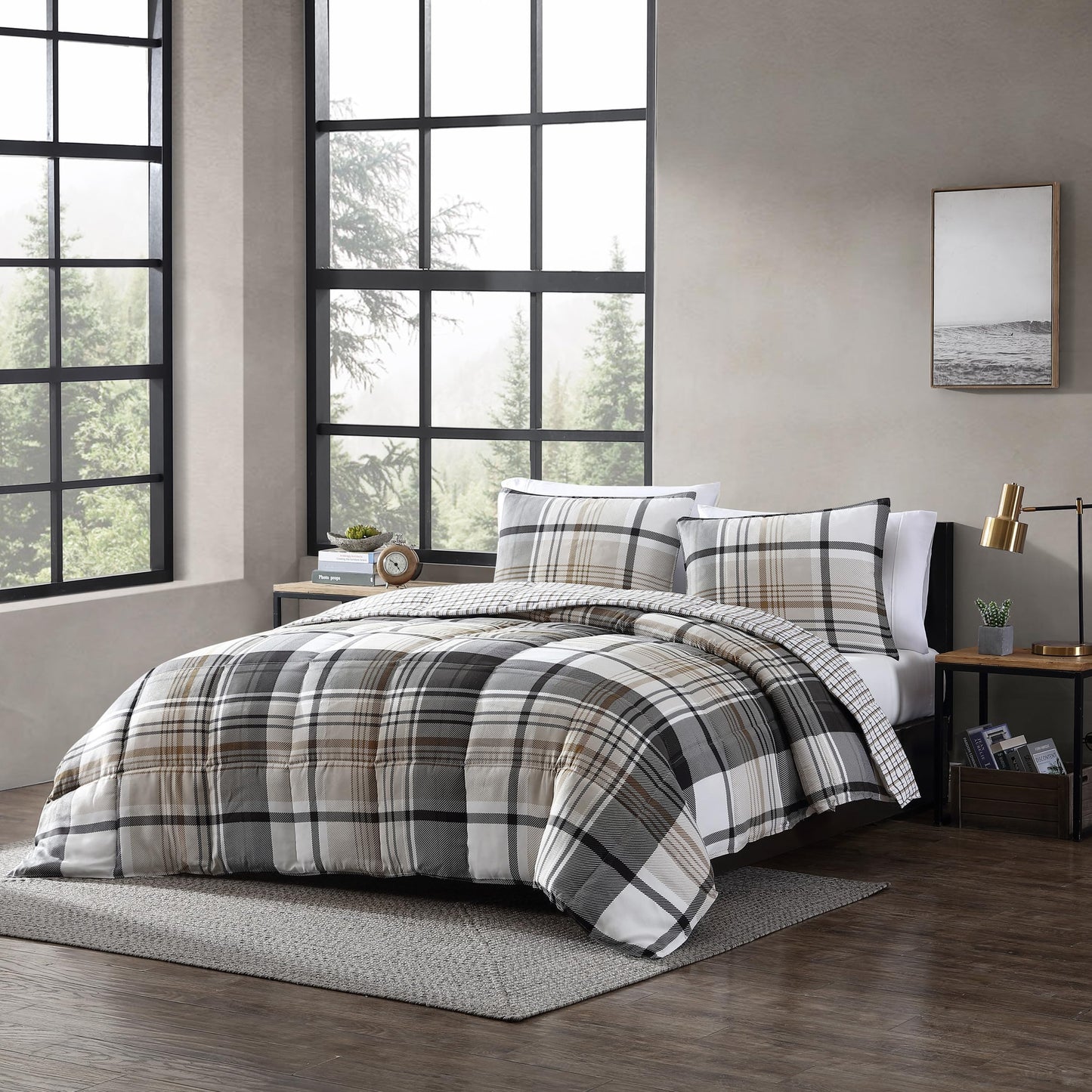 Eddie Bauer - Queen Comforter Set, Plaid Reversible Bedding, Stylish & Warm Home Decor (Normandy Grey, Queen)