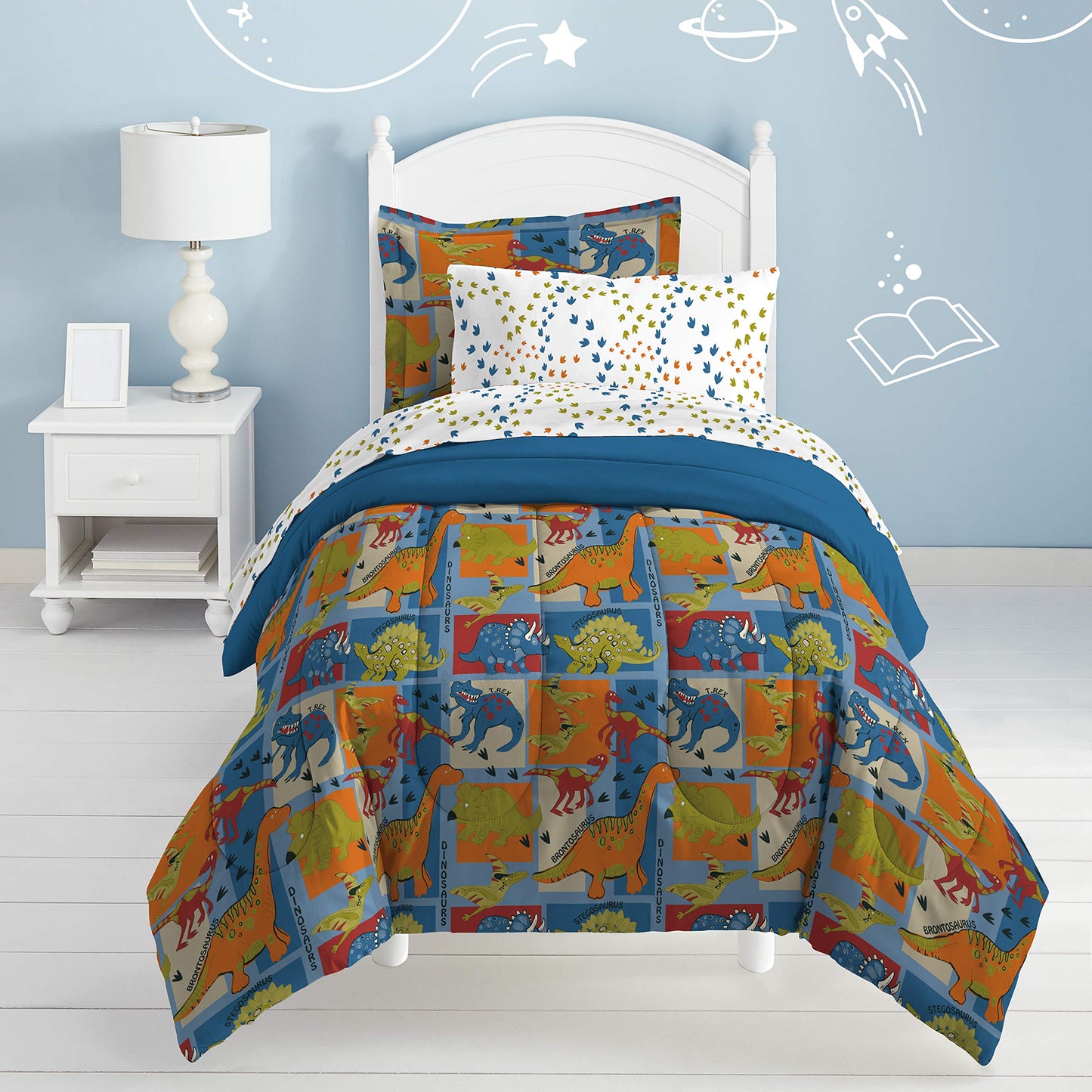 Dream Factory Dinosaur Blocks Ultra Soft Microfiber Boys Comforter Set, Blue, Twin