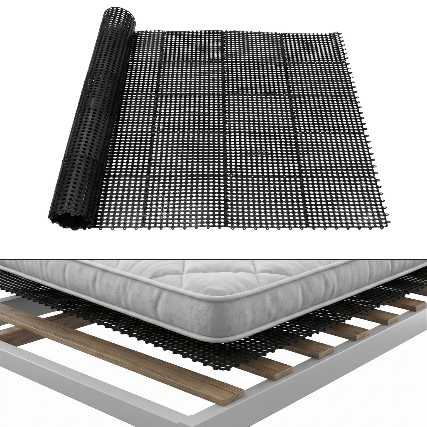 83" L x 59" Inch Plastic Ventilated Mattress Underlay Pad for RV Boat Camper Interlocking Modular Design, Breathable Mesh RV Under Mattress Ventilation Air-Flow (Black)