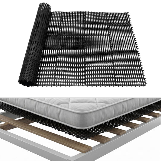 83" L x 59" Inch Plastic Ventilated Mattress Underlay Pad for RV Boat Camper Interlocking Modular Design, Breathable Mesh RV Under Mattress Ventilation Air-Flow (Black)