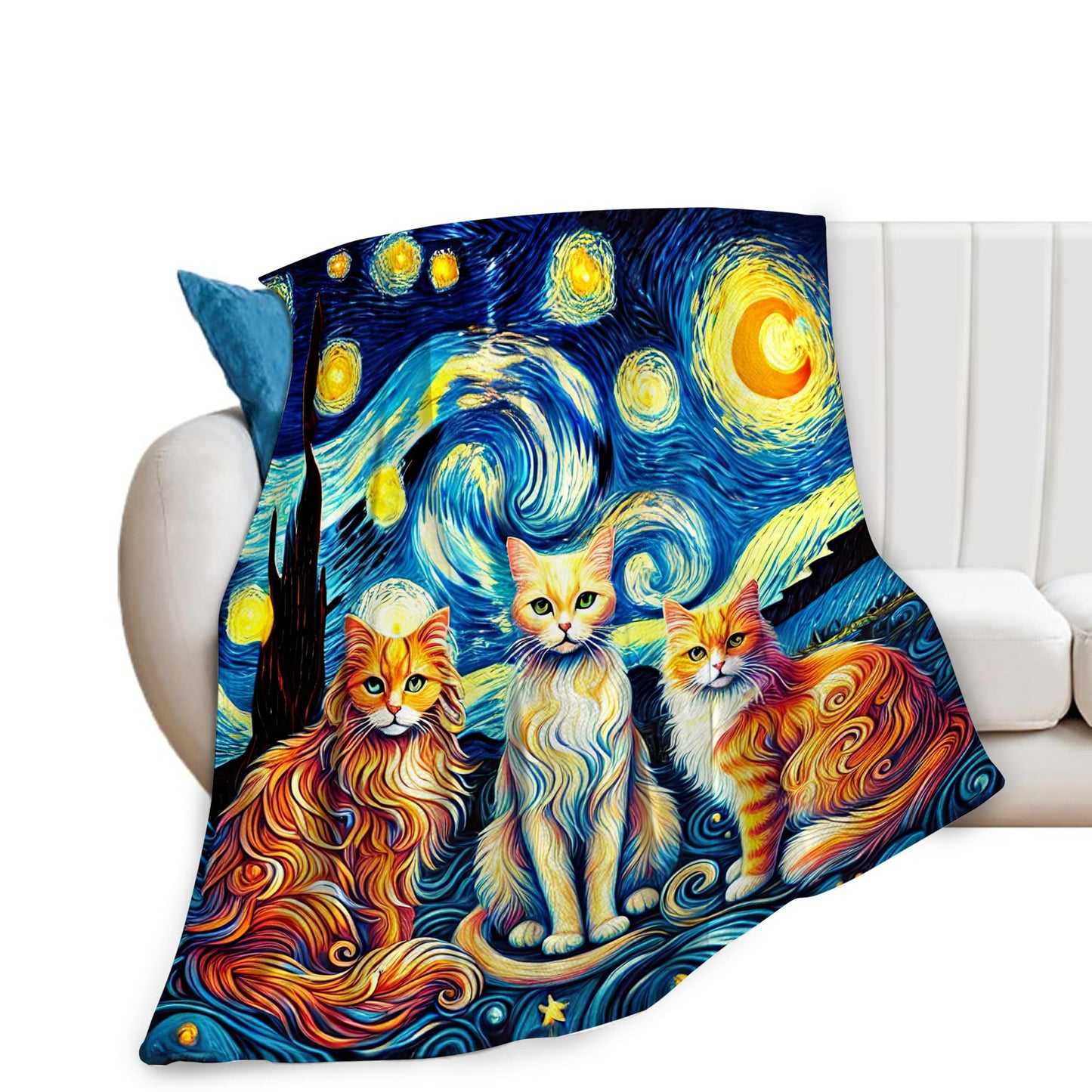 Cat Blanket Starry Night Throw Blanket Soft Warm Cozy Fuzzy Plush Kitten Throw Blanket Gifts for Girls Women Cats Lightweight Fleece Flannel Gift Blankets for Kids Adults 40"X50"