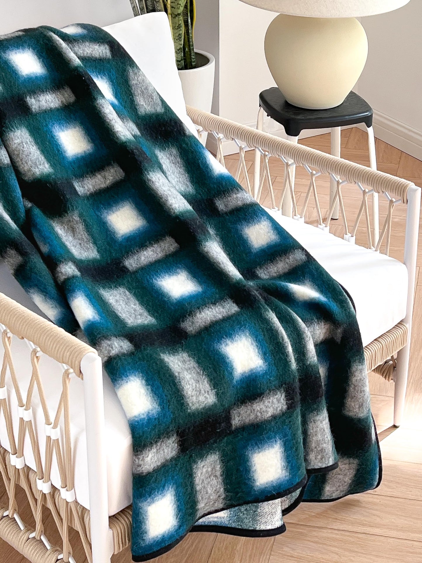Crumbs Home Modern Decorative Throw Blanket for Couch, Sofa, Bed, Blue Green Black Plaid, 55"x60"