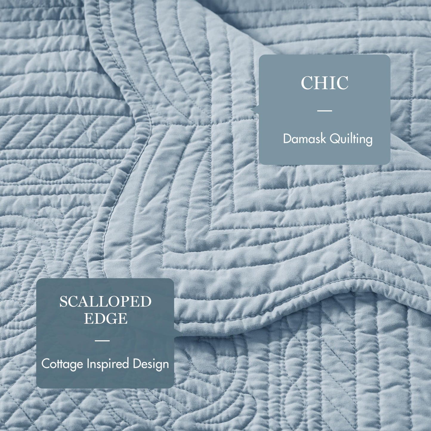 Madison Park Daybed Cover Set Damask Quilted Cover for Daybeds, All Season, Pre-Washed Cotton-Filled Coastal Bedding with Scallop Edge, Shams, Bedskirt, Décor Pillows, Tuscany, 39"x75", Blue 6 Piece