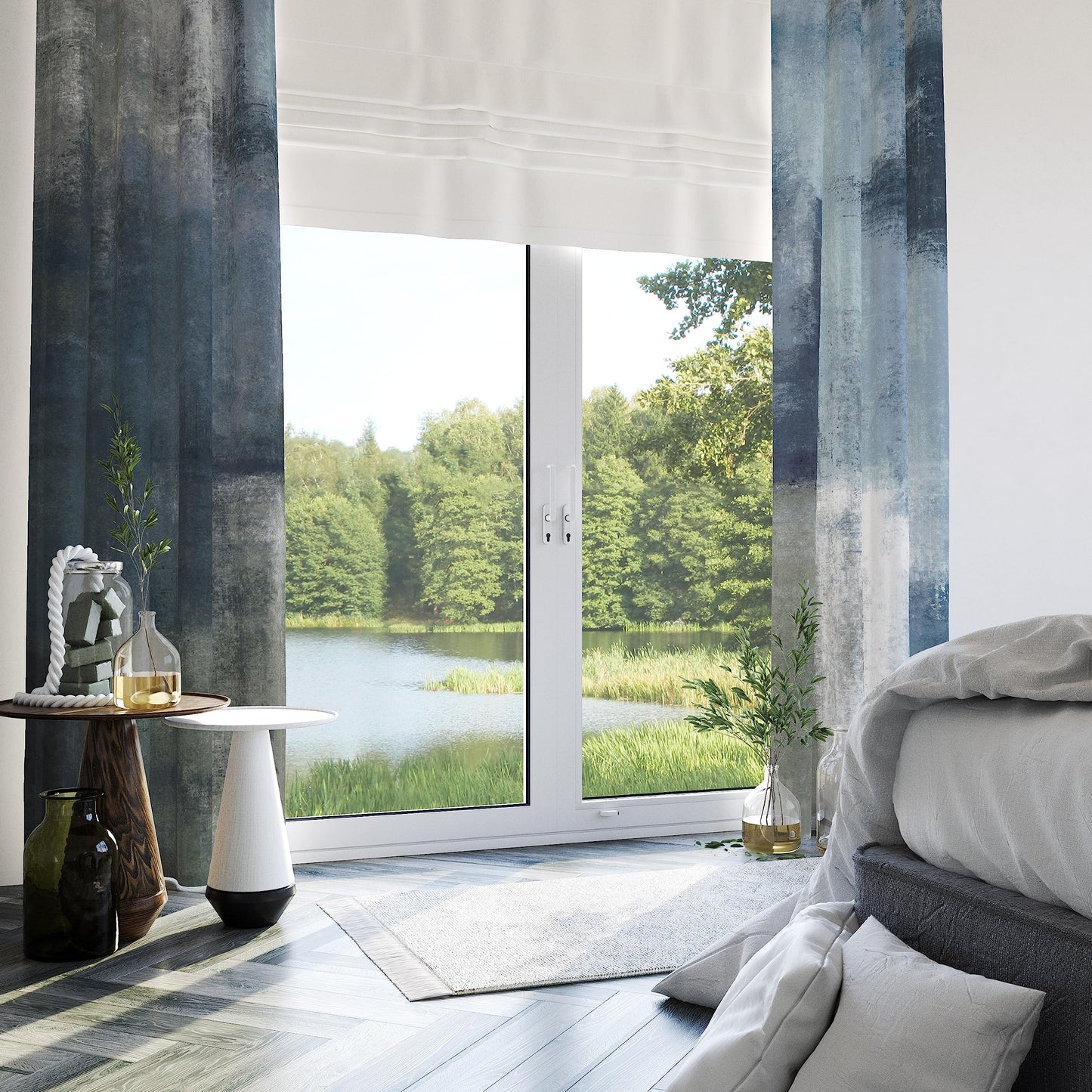 Asuexpect Dusty Blue Abstract Curtains 2 Panels Set Navy Grey Geometric Curtain Modern Chic Window Treatments Decorative for Farmhouse Living Room Bedroom Window 50% Darkening Curtain 52x84 Inch