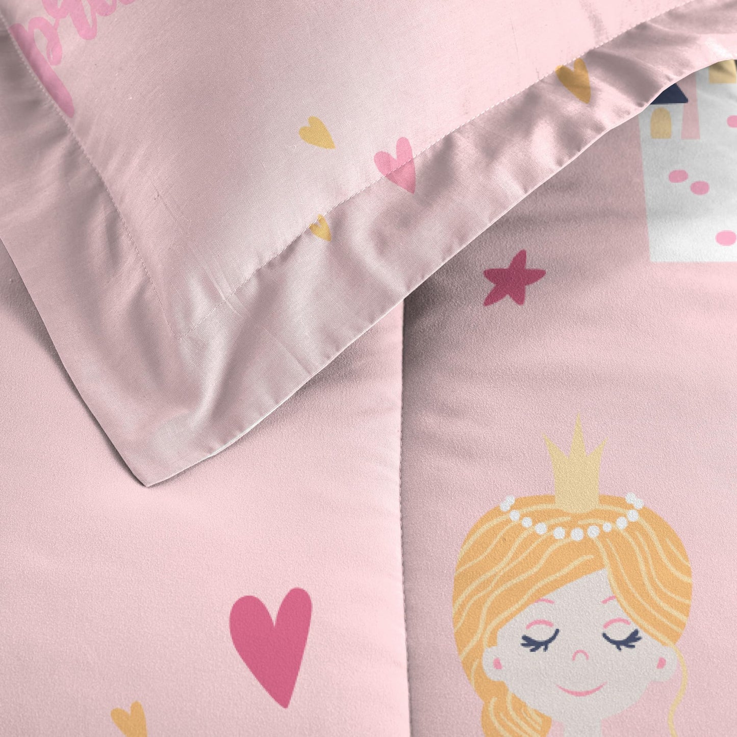 Dream Factory Kids 5-Piece Complete Bed Set Easy-Wash Super Soft Microfiber Comforter Bedding, Twin, Pink Little Princess