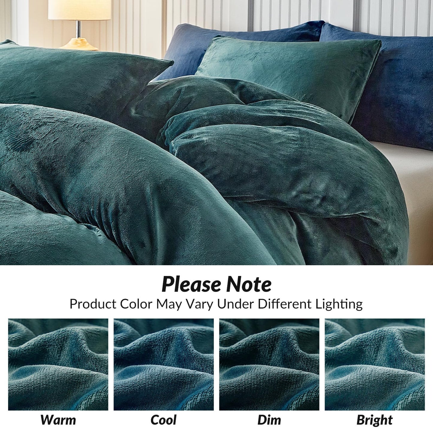 WARMDERN Peacock Blue Velvet Duvet Cover Set Queen Size, Luxury Milk Velvet Bedding Duvet Cover with Zipper Closure, 3pcs Ultra Soft Duvet Covers for All Seasons, 90" x 90", Peacock Blue