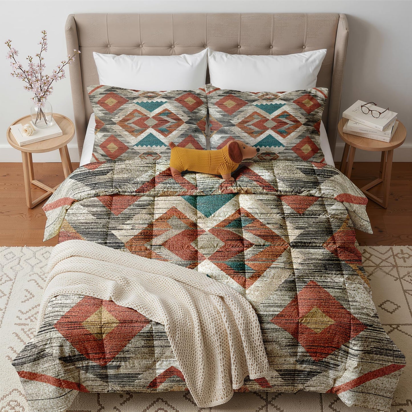 Southwestern Comforter Queen Size - 3 Pcs Bed Set, All Season Duvet Insert & 2 Pillowcases, Native American Bedding Set, Soft Lightweight Down Alternative Comforter, Geometric Bedroom Decor