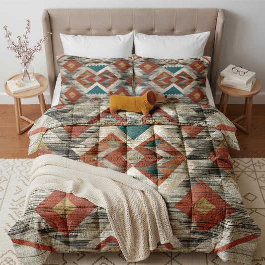 Southwestern Comforter Queen Size - 3 Pcs Bed Set, All Season Duvet Insert & 2 Pillowcases, Native American Bedding Set, Soft Lightweight Down Alternative Comforter, Geometric Bedroom Decor