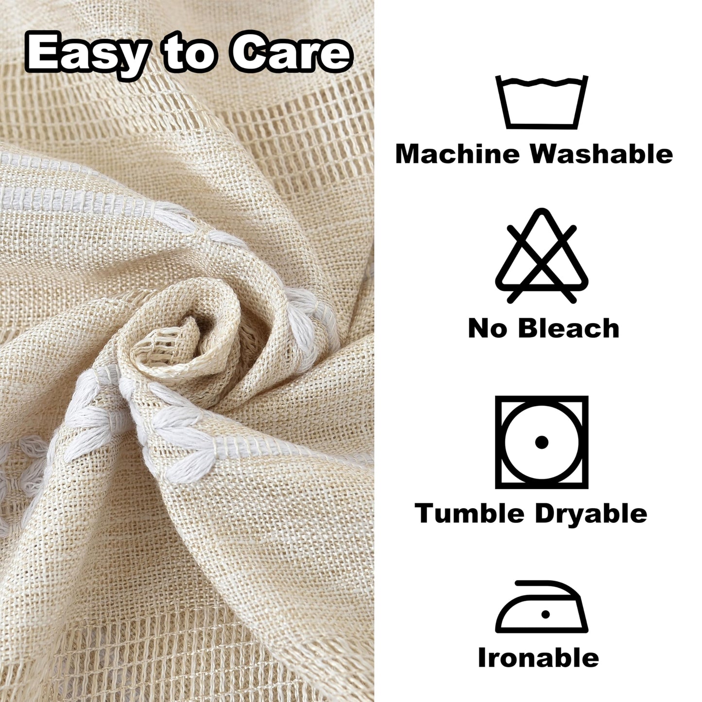 Limalred Rustic Striped Embroidery Rectangle Tablecloth, Openwork Heavy Weight Linen Wrinkle Resistant Table Cloth Coffee Table Cover for Kitchen Party Banquet Decor 36x55 Inch Beige