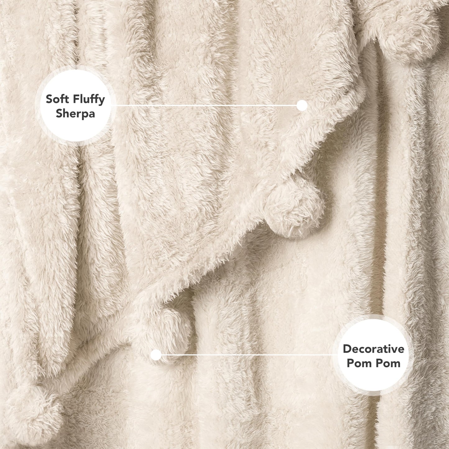 PAVILIA Pom Pom Throw Blanket for Couch, Soft Sherpa Blanket with Pompom, Warm Fluffy Plush Throw for Bed Sofa, Lightweight Decorative Gift for Women Mom Her, Beige, 50x60