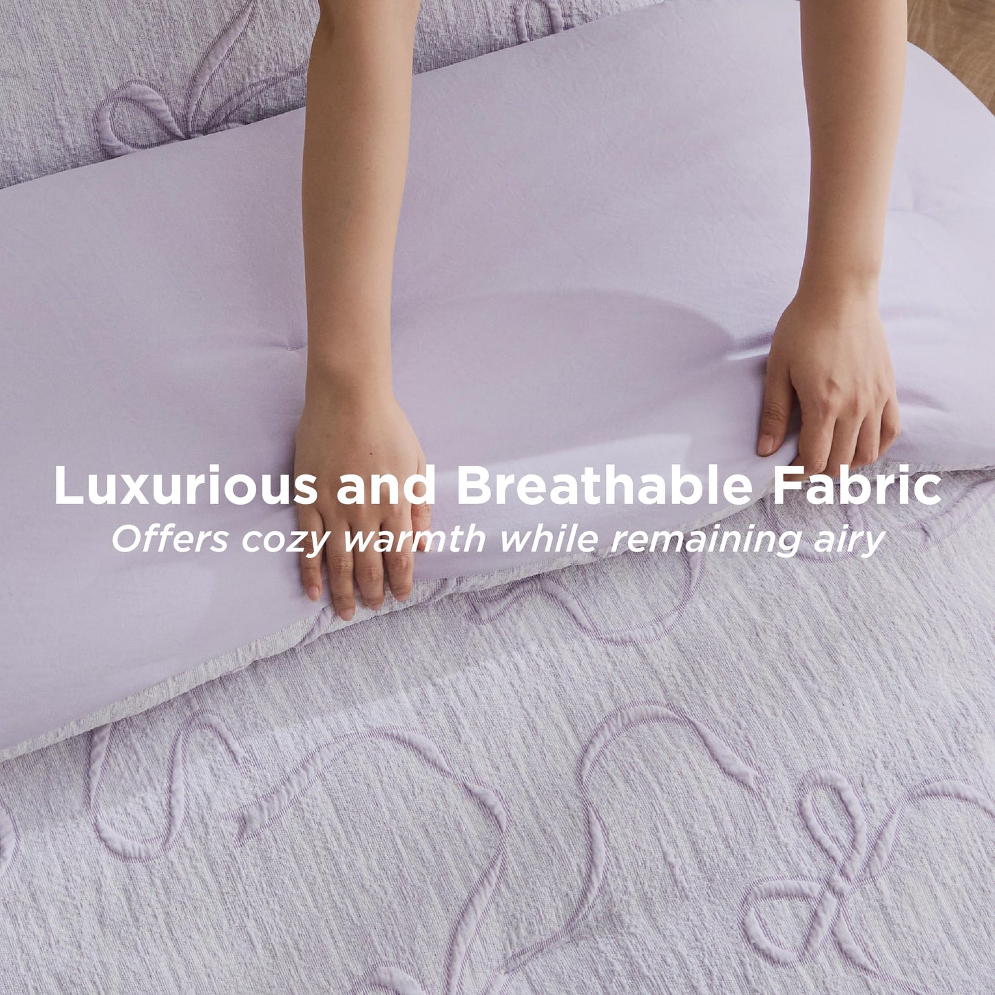 Bedsure Lavender King Size Comforter Set, GentleSoft™ 3 Pieces Breathable Bow Comforter Set Women with 2 Pillow Shams, Cute King Bedding Set Room Decor Aesthetic Bedroom Decor, 104x90 Inches
