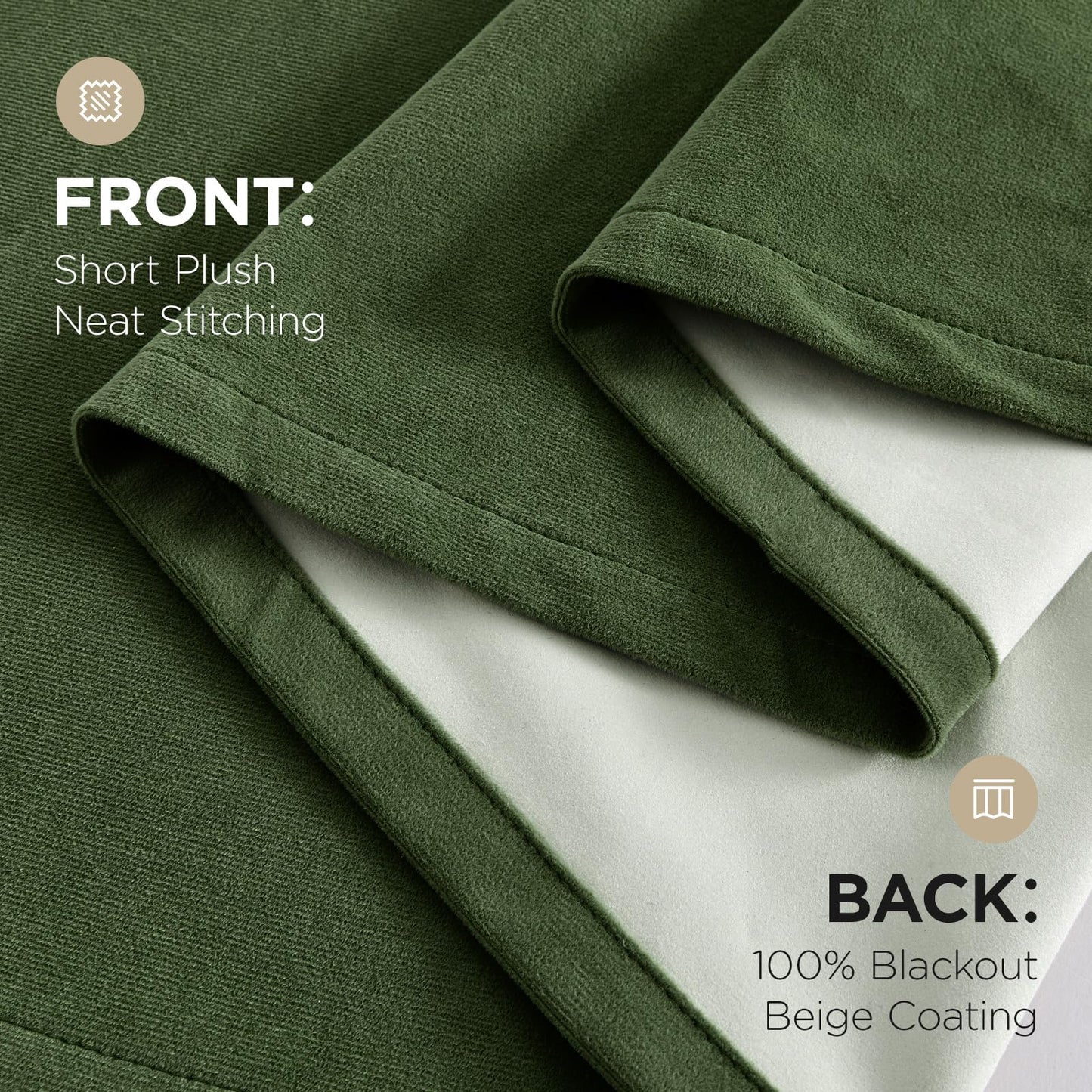 Joydeco Olive Green 100% Blackout Curtains 84 Inch 2 Panels, Luxury Thermal Green Velvet Curtains for Bedroom Living Room, Soundproof Blackout Window Drapes, Rod Pocket & Back Tab (52W x 84L)
