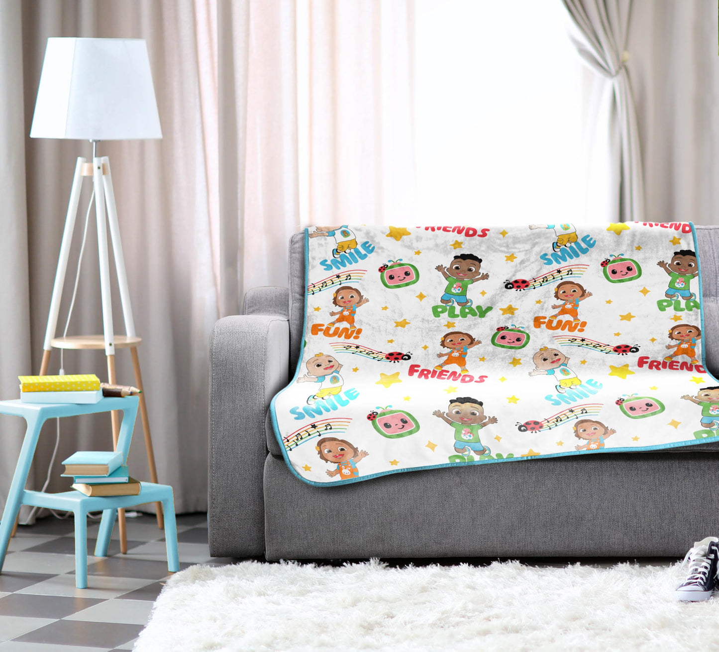 Jay Franco Kids Plush Throw Blanket – Soft & Cozy Fleece Throw for Bedroom & Couch Décor, Official Licensed Product, White - Cocomelon, 46x60 - Throw Blanket