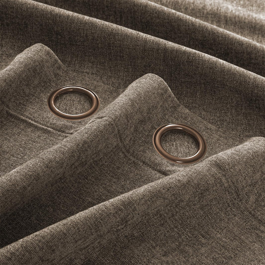 HushLoom 100% Blackout Curtains for Bedroom, Luxury Chenille Thermal Insulated Drapes for Living Room, Energy Saving Room Darkening 84 Inch Long Curtains, Grommet Top, 2 Panels, 52" W x 84" L, Brown