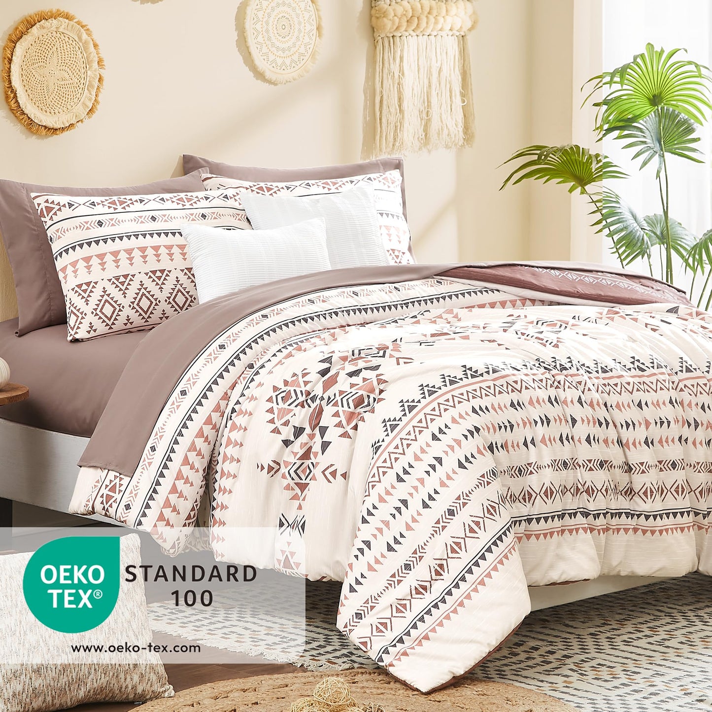 Geniospin King Size Comforter Set- 7 Pieces Boho Bed in a Bag, Western Bedding Set for All Seasons, Reversible Aztec Bedding, Lightweight Comforter Bed Set with Sheets, Pillowcases & Shams
