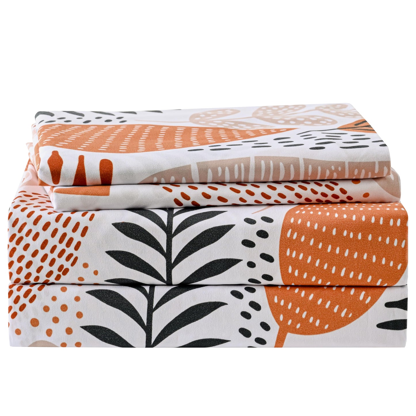 Yibeizi Boho Leaves Printed Sheet Set King, Botanical Pattern Bed Sheets Microfiber Bedding Sheets & Pillowcases Soft 15" Extra Deep Pocket Fitted Bedsheet 4 Piece