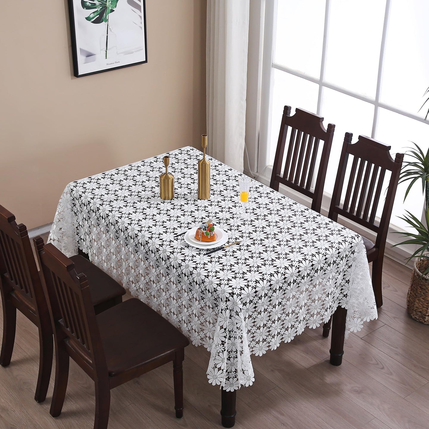 Lace Tablecloth Farmhouse Crochet Fabric White Table Cloth Rectangle Floral