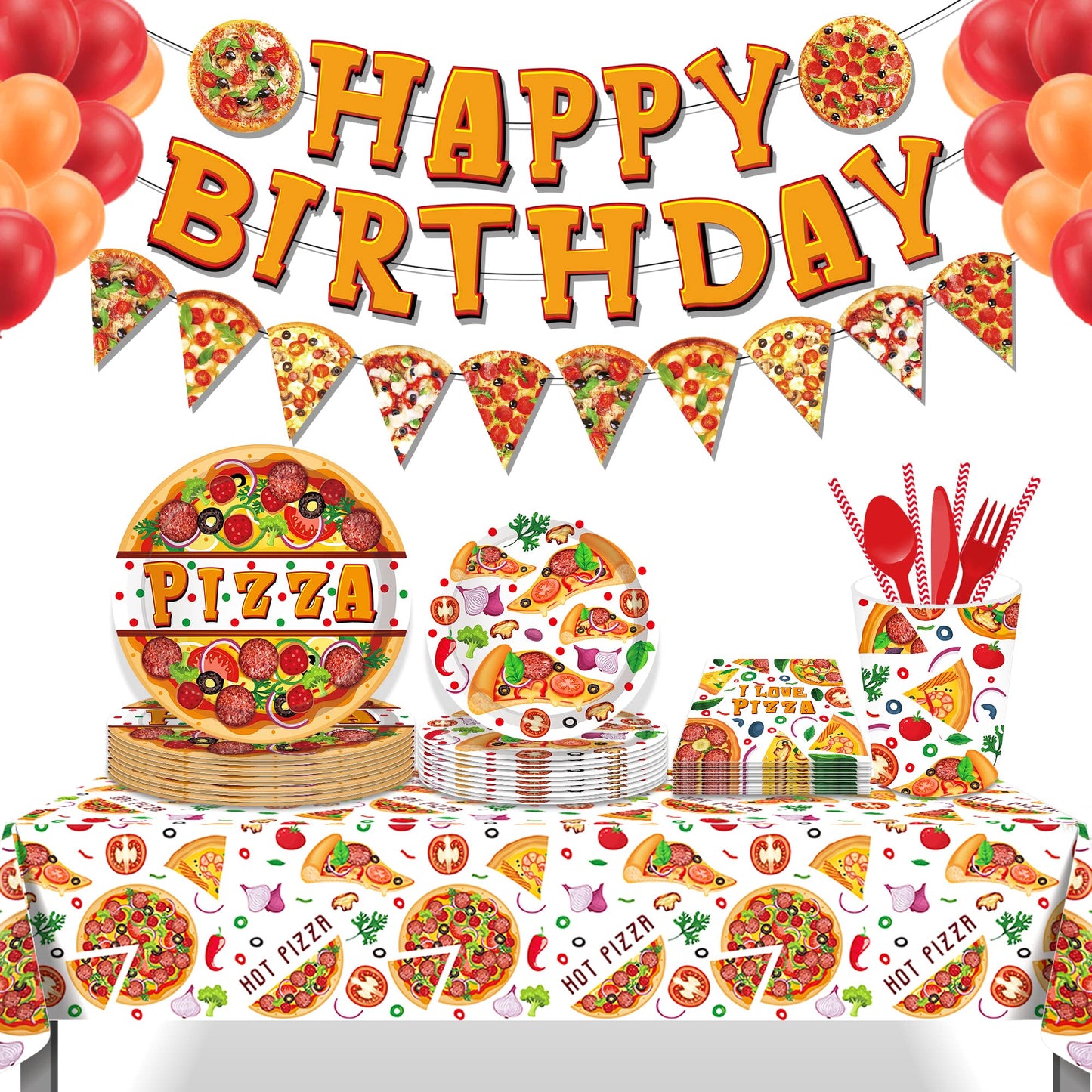 CC HOME 1 Pack Pizza Party Plastic Tablecloth 54 x 87 Inch Long Rectangular Table Cover for Buffet,Birthday Party Holiday Dinner,Picnic or Tablecloth for Kitchen Event Use